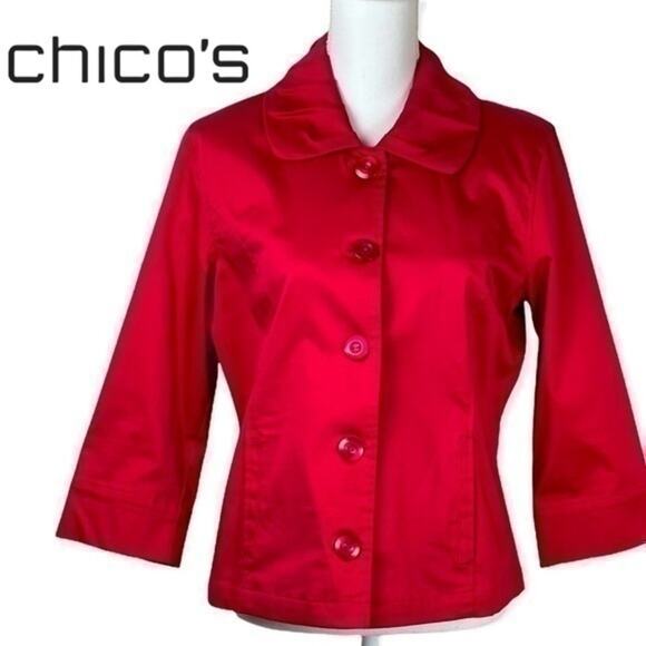 Chico’s Red Button Down Career Office Date Night Jacket NWOT Size 8 - Picture 2 of 11